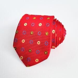 Holland & Sherry Silk Tie Woven Geometric Circles Pattern Red Made in USA